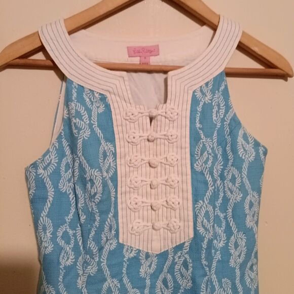 Lilly Pulitzer Caroline Sleeveless Dress-Size 0-Drop Me A Line Print-Sailor Knot - Picture 2 of 8